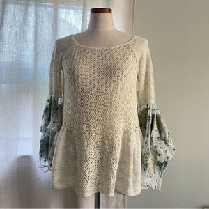 Bohemian Fairycore Free People cream knit top handkerchief sleeves XS NWT